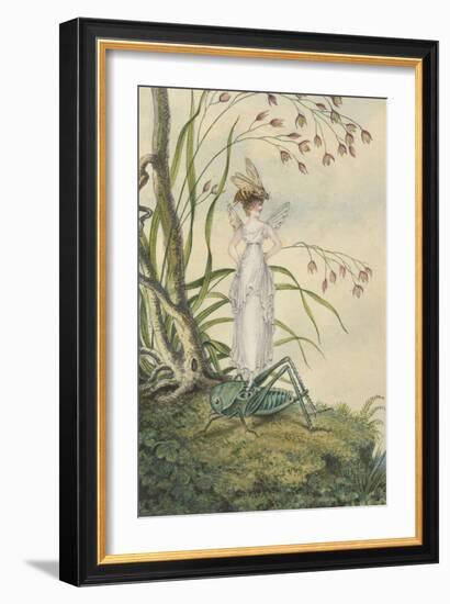 A Fairy with a Bee on Her Head Standing on a Grasshopper-Amelia Jane Murray-Framed Giclee Print