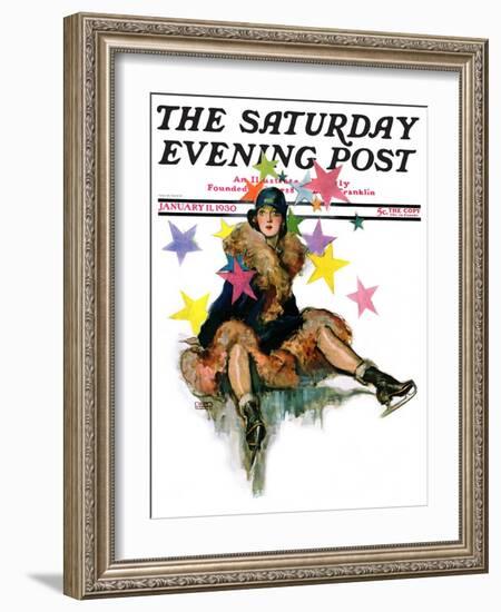 "A Fall from Skates," Saturday Evening Post Cover, January 11, 1930-John LaGatta-Framed Giclee Print