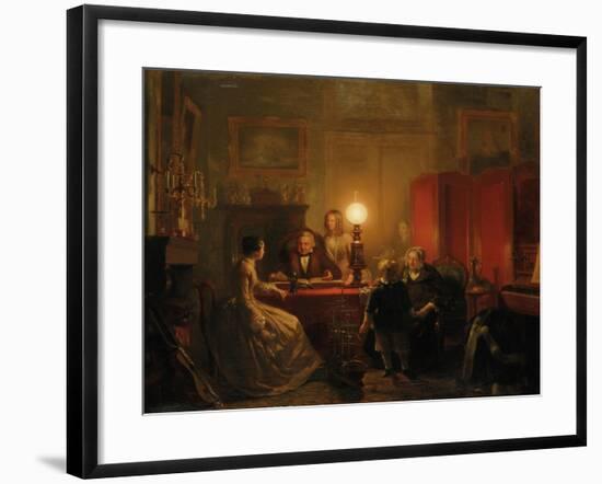 A Family Gathered around a Lamplit Table, 1854-Petrus Kiers-Framed Giclee Print