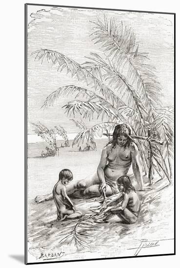 A Family of Sápara Natives on a Sandbank Beside the Napo River, Ecuador-null-Mounted Giclee Print