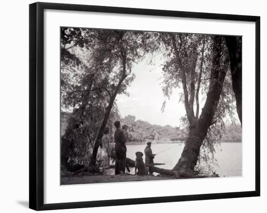 A Family Out in the Countryside, Fishing on the Bank of a Lake 1953-null-Framed Photographic Print