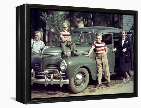A Family Poses on and around their Plymouth Automobile, Ca. 1953-null-Framed Premier Image Canvas