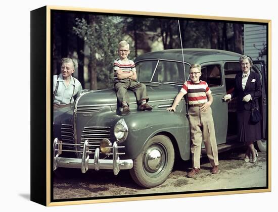 A Family Poses on and around their Plymouth Automobile, Ca. 1953-null-Framed Premier Image Canvas