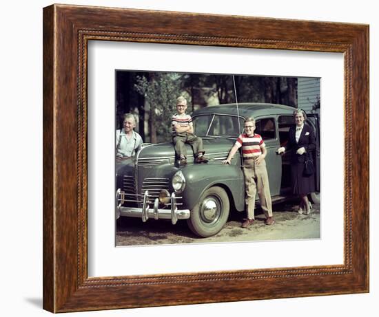 A Family Poses on and around their Plymouth Automobile, Ca. 1953-null-Framed Photographic Print