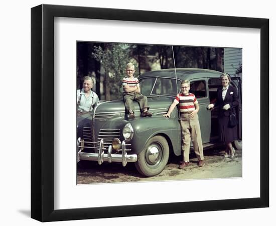 A Family Poses on and around their Plymouth Automobile, Ca. 1953-null-Framed Photographic Print
