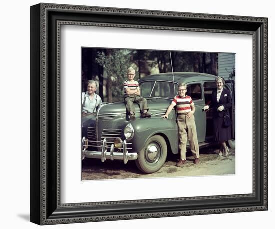 A Family Poses on and around their Plymouth Automobile, Ca. 1953-null-Framed Photographic Print