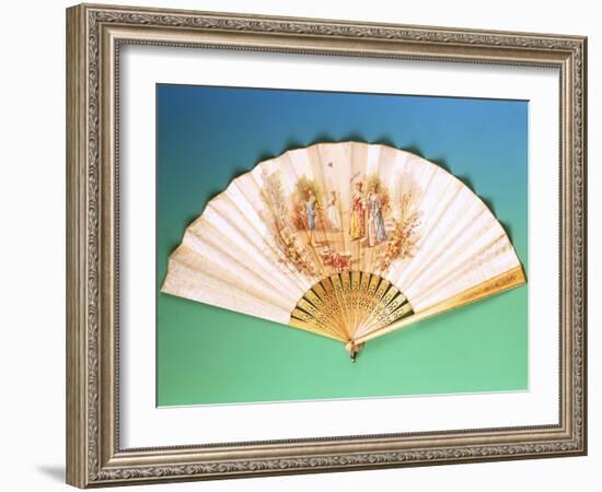 A Fan Depicting a Game of Badminton Taking Place on a Terrace, circa 1910-null-Framed Giclee Print