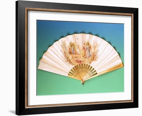 A Fan Depicting a Game of Badminton Taking Place on a Terrace, circa 1910-null-Framed Giclee Print