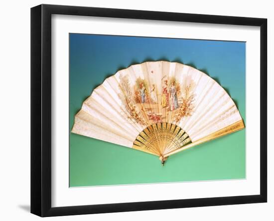 A Fan Depicting a Game of Badminton Taking Place on a Terrace, circa 1910-null-Framed Giclee Print