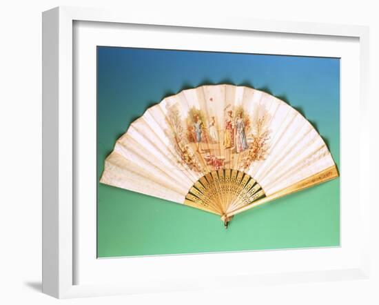 A Fan Depicting a Game of Badminton Taking Place on a Terrace, circa 1910-null-Framed Giclee Print