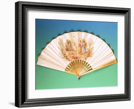 A Fan Depicting a Game of Badminton Taking Place on a Terrace, circa 1910-null-Framed Giclee Print