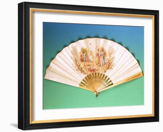 A Fan Depicting a Game of Badminton Taking Place on a Terrace, circa 1910-null-Framed Giclee Print