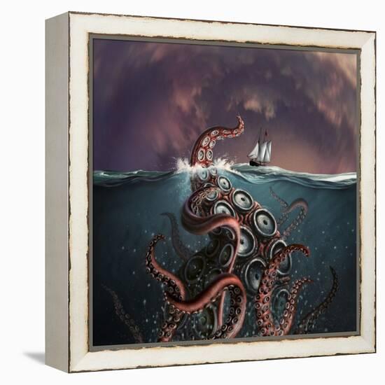 A Fantastical Depiction of the Legendary Kraken-null-Framed Stretched Canvas