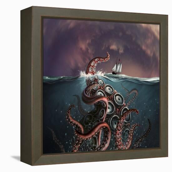 A Fantastical Depiction of the Legendary Kraken-null-Framed Stretched Canvas