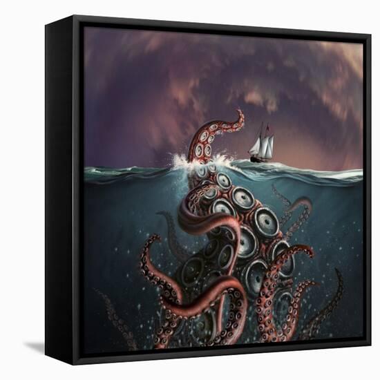 A Fantastical Depiction of the Legendary Kraken-null-Framed Stretched Canvas