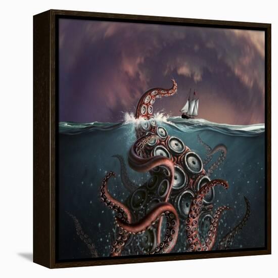 A Fantastical Depiction of the Legendary Kraken-null-Framed Stretched Canvas