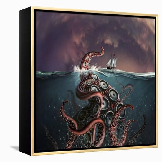 A Fantastical Depiction of the Legendary Kraken-null-Framed Stretched Canvas