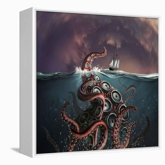 A Fantastical Depiction of the Legendary Kraken-null-Framed Stretched Canvas