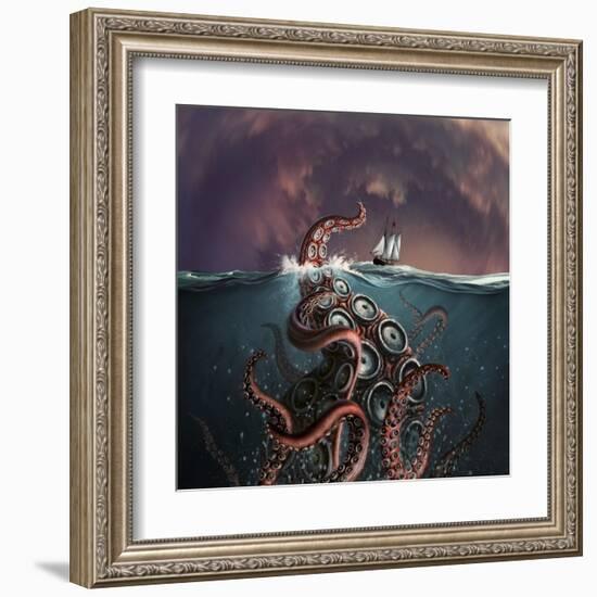 A Fantastical Depiction of the Legendary Kraken--Framed Art Print