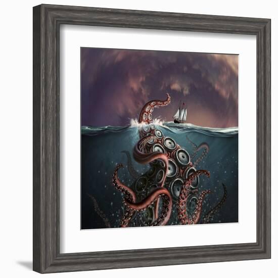 A Fantastical Depiction of the Legendary Kraken-null-Framed Art Print