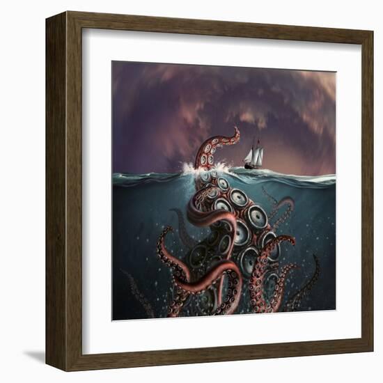 A Fantastical Depiction of the Legendary Kraken-null-Framed Art Print