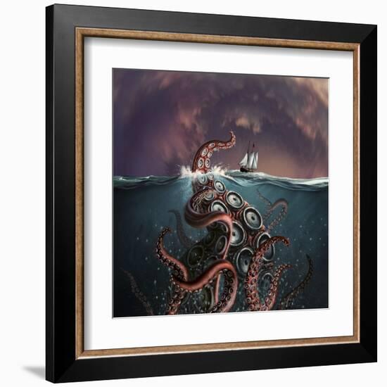 A Fantastical Depiction of the Legendary Kraken-null-Framed Art Print