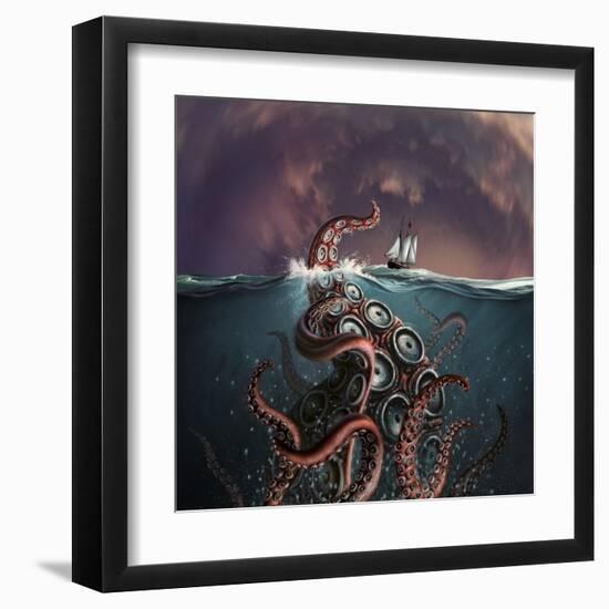 A Fantastical Depiction of the Legendary Kraken-null-Framed Art Print