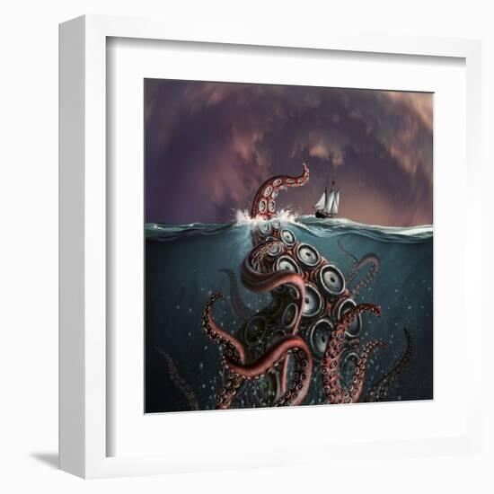 A Fantastical Depiction of the Legendary Kraken-null-Framed Art Print