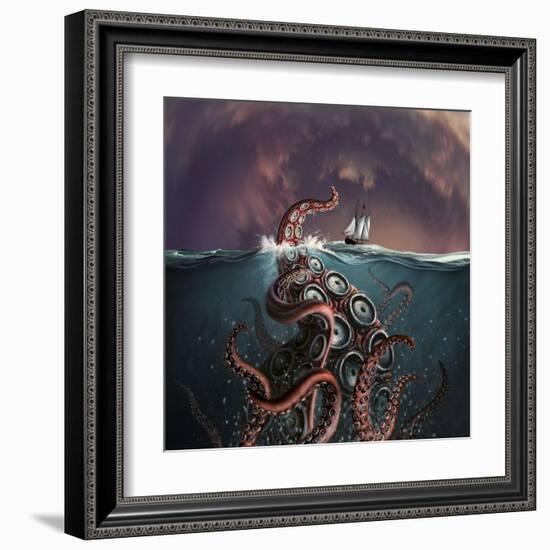 A Fantastical Depiction of the Legendary Kraken--Framed Art Print