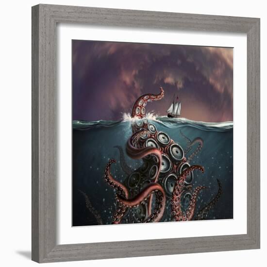 A Fantastical Depiction of the Legendary Kraken-null-Framed Art Print