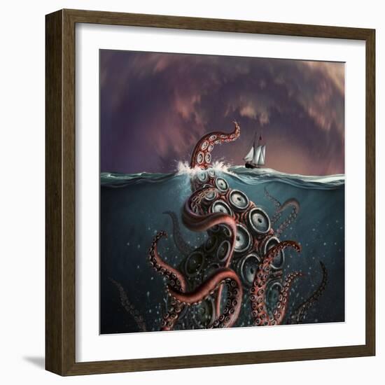 A Fantastical Depiction of the Legendary Kraken-null-Framed Art Print