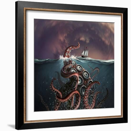 A Fantastical Depiction of the Legendary Kraken-null-Framed Art Print