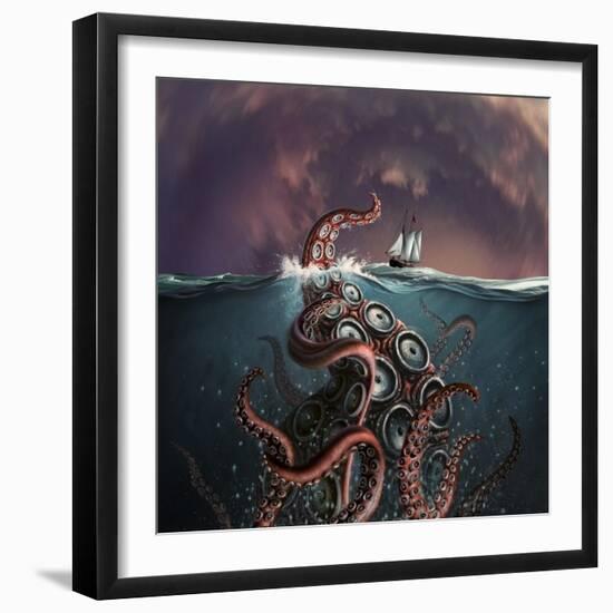 A Fantastical Depiction of the Legendary Kraken-null-Framed Art Print