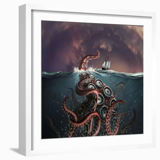 A Fantastical Depiction of the Legendary Kraken-null-Framed Art Print