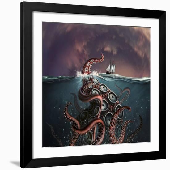 A Fantastical Depiction of the Legendary Kraken-null-Framed Art Print