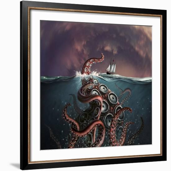 A Fantastical Depiction of the Legendary Kraken-null-Framed Art Print