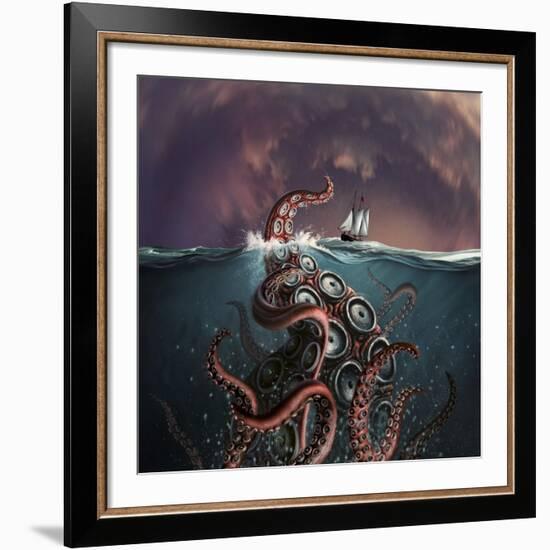 A Fantastical Depiction of the Legendary Kraken-null-Framed Art Print