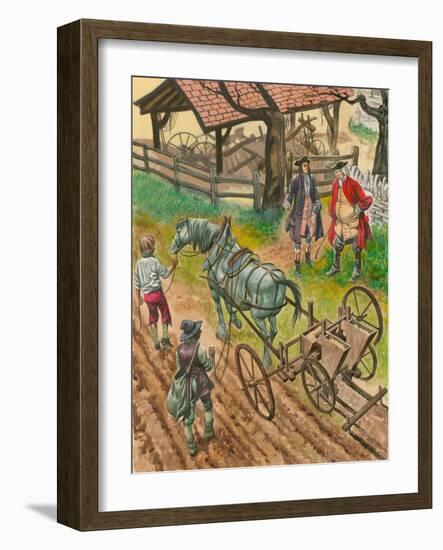 A Farmer Showing Off His Labourers Using the New Drilling Machine Invented by Jethro Tull-Peter Jackson-Framed Giclee Print