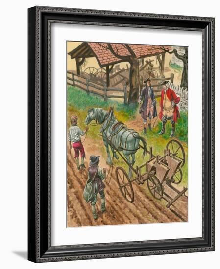 A Farmer Showing Off His Labourers Using the New Drilling Machine Invented by Jethro Tull-Peter Jackson-Framed Giclee Print