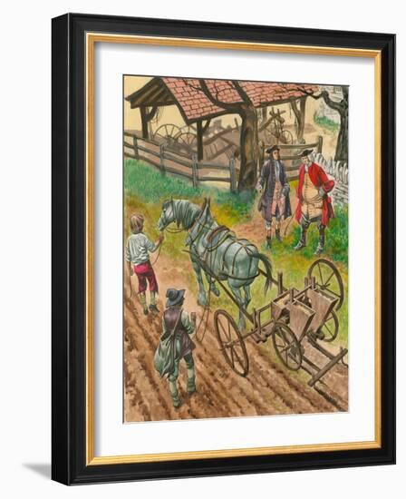 A Farmer Showing Off His Labourers Using the New Drilling Machine Invented by Jethro Tull-Peter Jackson-Framed Giclee Print