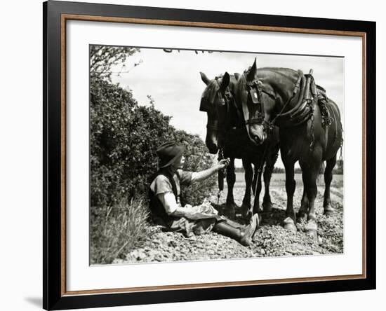 A Farmer Takes a Break with His 2 Horses after Ploughing His Field, 1934-null-Framed Photographic Print