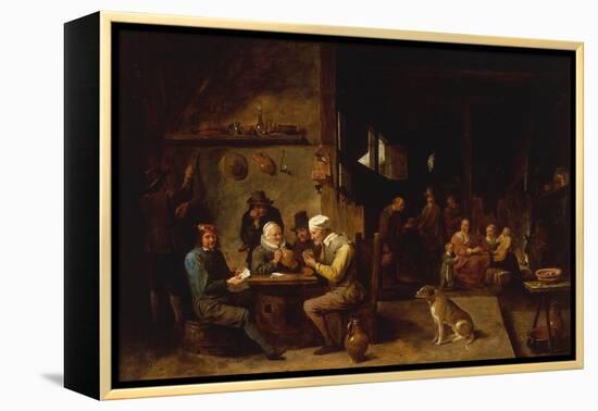 A Farmhouse Interior with Peasants at a Table Playing Cards-David Teniers the Younger-Framed Premier Image Canvas