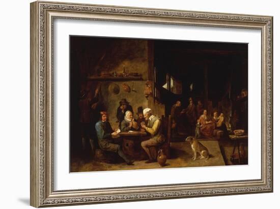 A Farmhouse Interior with Peasants at a Table Playing Cards-David Teniers the Younger-Framed Giclee Print