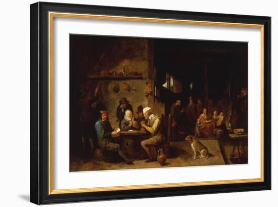 A Farmhouse Interior with Peasants at a Table Playing Cards-David Teniers the Younger-Framed Giclee Print