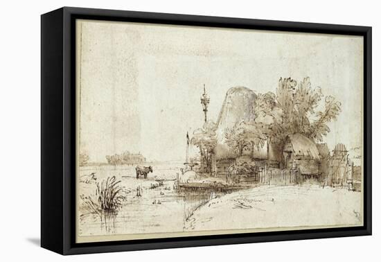 A Farmstead by a Stream-Rembrandt van Rijn-Framed Premier Image Canvas