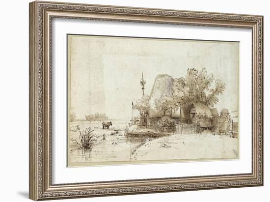 A Farmstead by a Stream-Rembrandt van Rijn-Framed Giclee Print