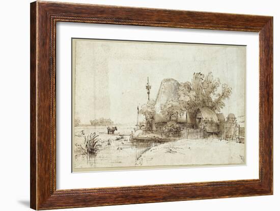 A Farmstead by a Stream-Rembrandt van Rijn-Framed Giclee Print