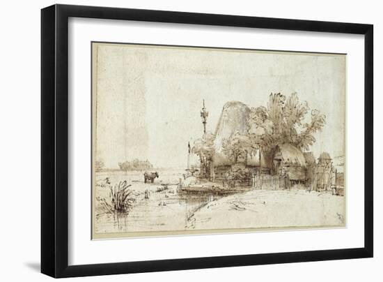 A Farmstead by a Stream-Rembrandt van Rijn-Framed Giclee Print