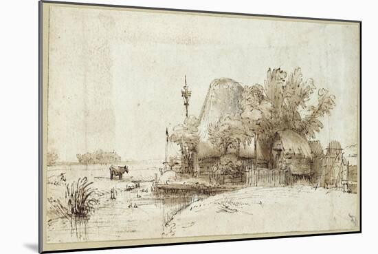 A Farmstead by a Stream-Rembrandt van Rijn-Mounted Giclee Print