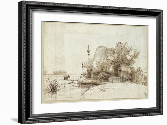 A Farmstead by a Stream-Rembrandt van Rijn-Framed Giclee Print
